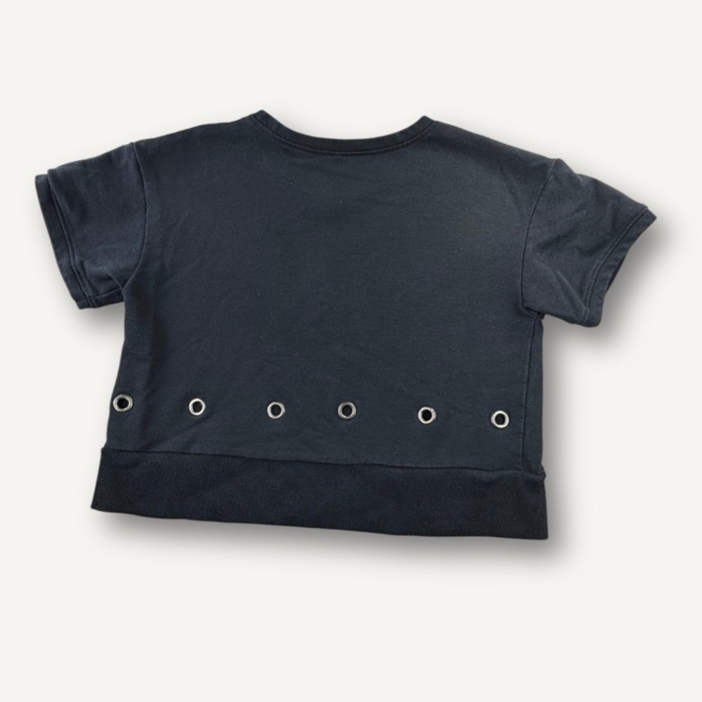 Black Cropped Top Womens Small Grommet Hem Short Sleeve Y2K Grunge Tee